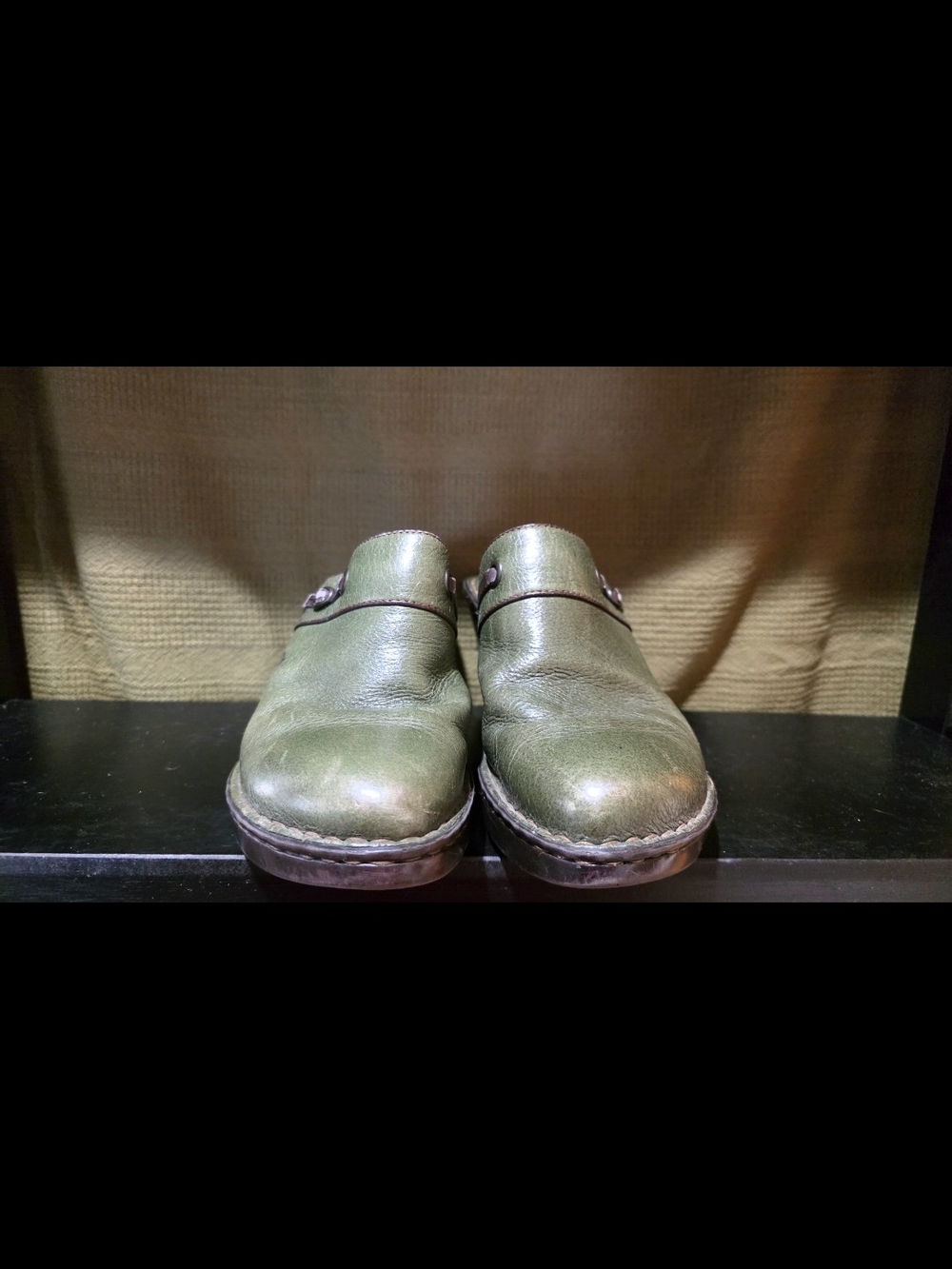 Born Olive Green Leather Mule Clogs